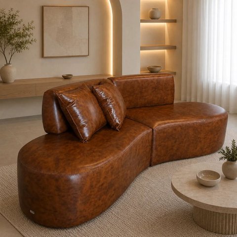 Sofá Curvo Orgânico Virginia 300cm Sala Corino Modena: Ocre