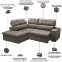 Ver imagem 4 de Sofá 3 Lugares Retrátil Reclinável Chaise Esquerdo 243cm Solin F04 Veludo Marrom Claro - Lyam Decor