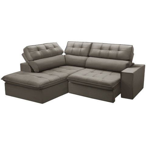 Sofá 3 Lugares Retrátil Reclinável Chaise Esquerdo 243cm Solin F04 Veludo Marrom Claro - Lyam Decor