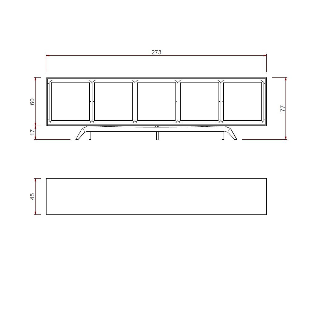 Balcão Buffet Ricco 273 Laminado 5 Portas com Palhinha Amêndoa - 5