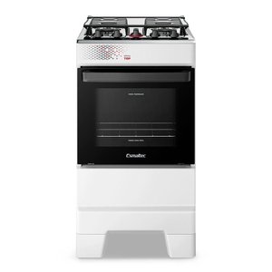 Fogão a Gás Esmaltec Mesa Inox Tampa de Vidro Forno 50l Ideal Top Branco 4 Bocas Bivolt