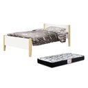 Ver imagem 1 de Cama Solteiro Simba Branco Fosco com Pés Madeira Natural e Colchão D33 - Reller Móveis