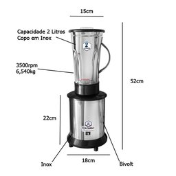 Liquidificador Baixa Rotação 2 Litros Inox Industrial Bivolt - 4