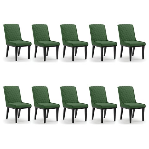 Cadeira Sala de Jantar Base Madeira Preto Kit 10 Sofia Suede Verde D03 - D'Rossi