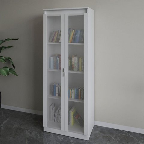 Armário para Escritório 2 Portas 4 Prateleiras com Vidro Me4189 Branco - Tecno Mobili