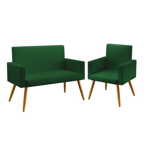 Kit Poltrona Namoradeira e Poltrona Nina Suede Verde Aradecor