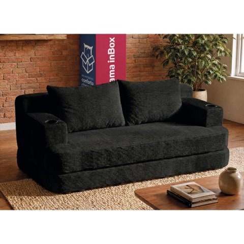 Sofá Cama Nami 1,50m Xpand Tech Tecido Velourê Preto Cama Inbox