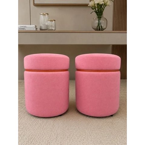 Kit de Puff Superior Cobre Fosco, Cor Rosa Antigo Veludo - Let Móveis