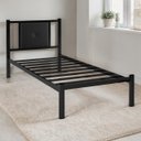 Ver imagem 2 de Cama Solteiro Infantil Juvenil Aurora de Ferro Reforçada com Painel Estofado Corino:preto