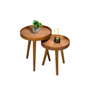 Ver imagem 1 de Jogo Mesa Apoio Lateral Canto Sofá Sala Estar Casa Redonda Ambiente Pequena:tampos Madeirado e Pés M