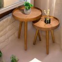 Ver imagem 4 de Jogo Mesa Apoio Lateral Canto Sofá Sala Estar Casa Redonda Ambiente Pequena:tampos Madeirado e Pés M