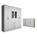 Ver imagem 3 de Guarda-roupa Casal Zoey 6 Portas 3 Gavetas e Espelho com Cômoda 2 Portas 5 Gavetas Branco - Panorama