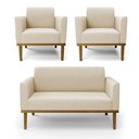 Ver imagem 1 de Sofá Namoradeira com 2 Poltronas Base de Madeira Fixa Castanho Marisa Suede D03 - D'Rossi Bege