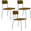 Ver imagem 1 de Kit 03 Cadeiras Estofada para Sala de Jantar Sense Branco C01 Linho Mostarda - Lyam Decor