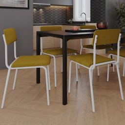 Kit 03 Cadeiras Estofada para Sala de Jantar Sense Branco C01 Linho Mostarda - Lyam Decor - 2