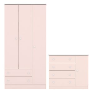 Quarto de Bebê Doce Sonho com Roupeiro 2617 e Cômoda Sapateira 2561 Qmovi Rosa Acetinado