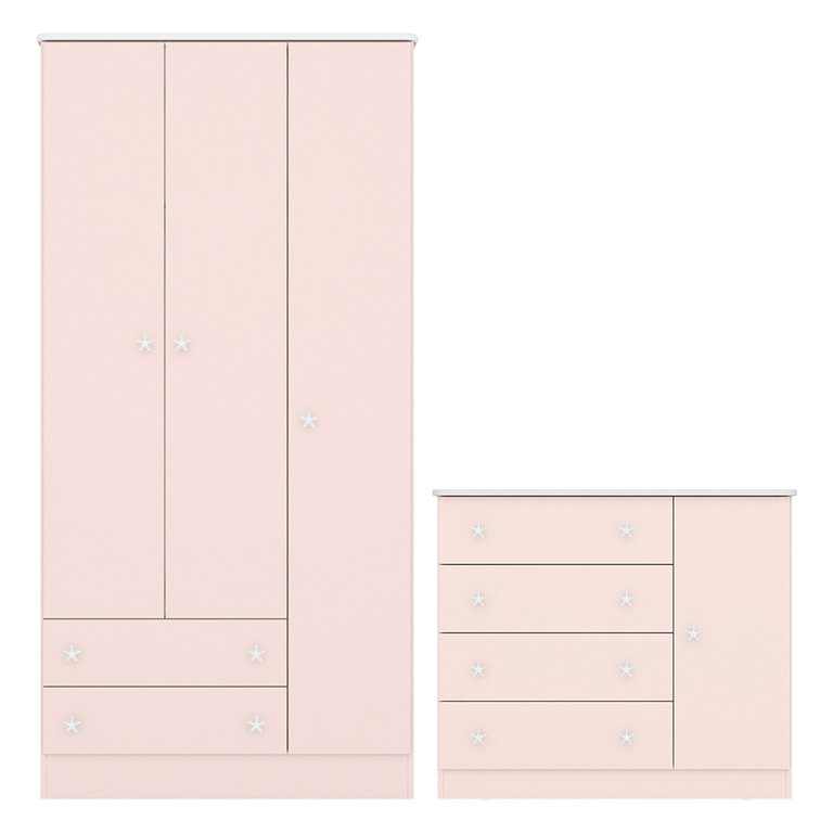 Quarto de Bebê Doce Sonho com Roupeiro 2617 e Cômoda Sapateira 2561 Qmovi Rosa Acetinado