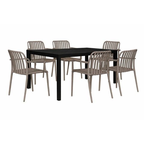Kit 1 Mesa Creta 140x72cm e 6 Cadeira Tulum em Polipropileno