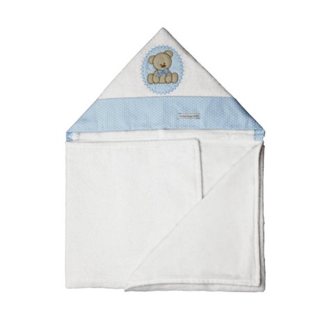 Toalha de Banho Aveludada Urso Bolacha Azul