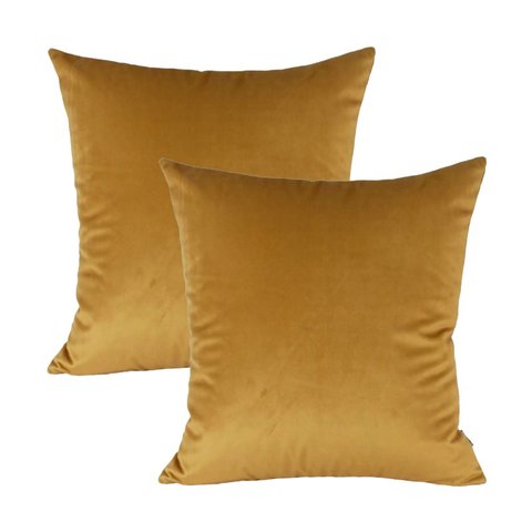 Kit 2 Capas para Almofada em Veludo Liso Quadrada Cor: Mostarda