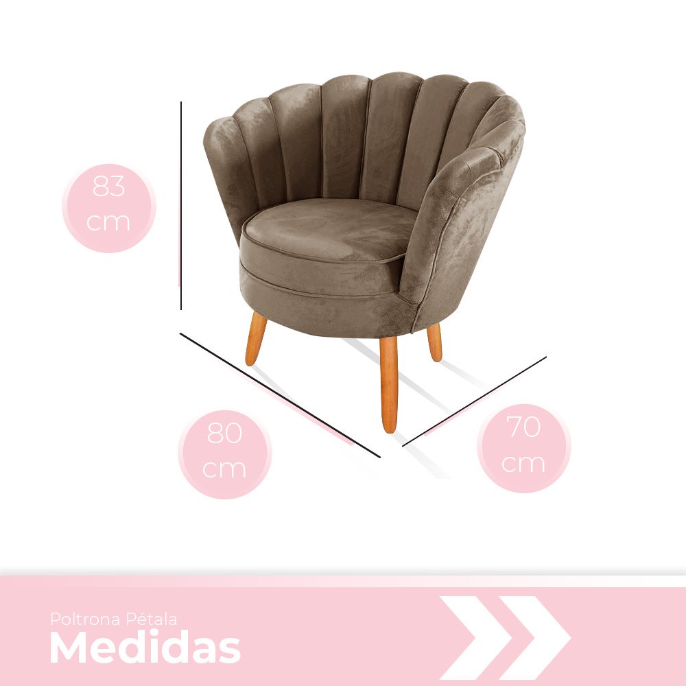 Poltrona Pétala Decorativa para Sala e Quarto Pés Palito Veludo Marrom - W&D Decor - 2