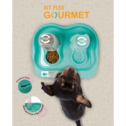 Kit Comedouro e Bebedouro Flex Gourmet com Bandeja - Plast Pet - Água - 2 Kit Comedouro e Bebedouro Flex Gourmet com Bandeja - Plast Pet - Água - 2