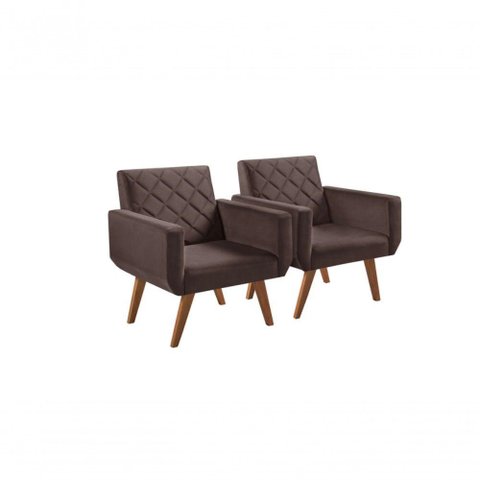 Kit 2 Poltronas 1 Lugar Braço Anabelle Unidecor Marrom