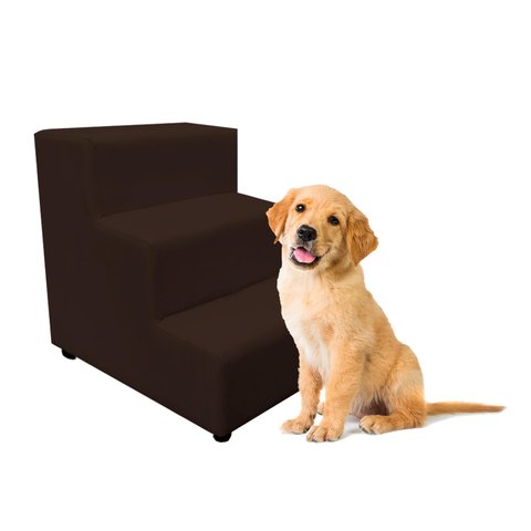 Escada Pet Estofada 3 Degraus Suede Marrom - Kf Móveis