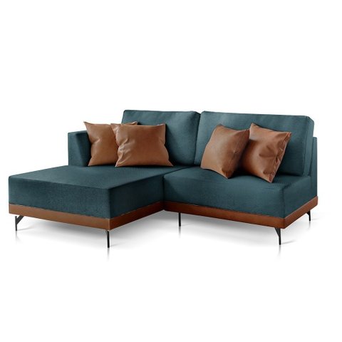 Sofá 3 Lugares Luxo Modulado Linho Azul 2,0m Cheise Lado Esquerdo