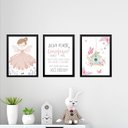 Ver imagem 1 de Kit 3 Quadros Infantis Menina Borboletinha - Salmo 33x24cm - com Vidro:moldura Preta