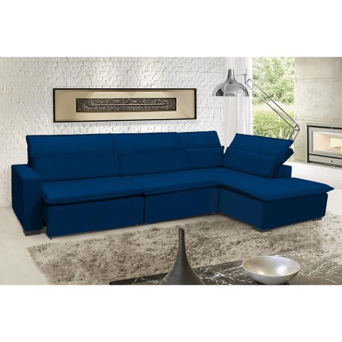 Sofá Istambul 3.80x1.90m Retrátil e Reclinável com Chaise - Azul