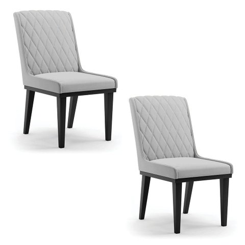 Cadeira Sala de Jantar Base Madeira Preto Kit 2 Sofia Suede Cinza D03 - D'Rossi