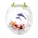 Ver imagem 1 de Assento Sanitário Poliéster Oval Cristal Golfinho Conchas Com Ferragem Dourada