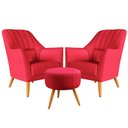 Ver imagem 1 de Kit 2 Poltronas Orion Bordada com Puff Solar Suede Vermelho Aradecor