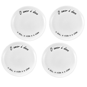 Jogo 4 Pratos Sobremesa 15cm Porcelana Mesa Posta - o Amor É Doce