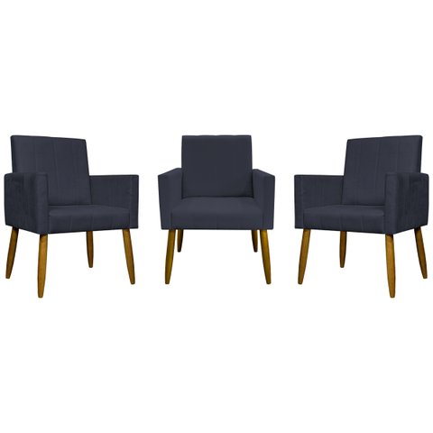 Kit 3 Poltronas Decorativa Para Sala Recepção Escritório Mari Suede Cores