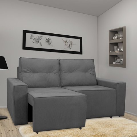 Sofá Retrátil Polo 1,80m Confortavel para Sala Suede Herrero:cinza