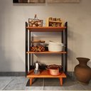 Ver imagem 2 de Balcão de Cozinha com 1 Prateleira Pés em Formato Palito de Madeira Maciça - Preto com Nature