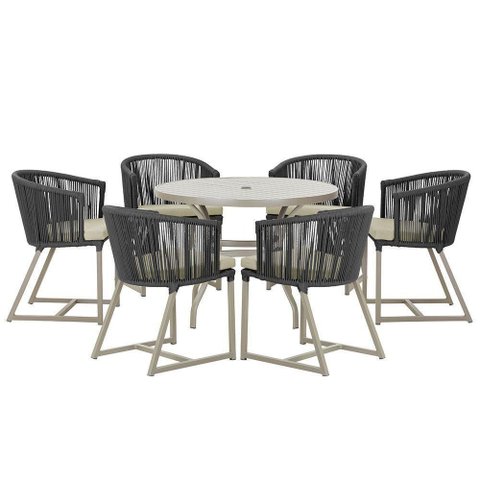 Mesa e 6 Cadeiras de Jantar Noronha Fendi E7 Trama Original Preto