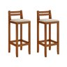 Conjunto 2 Banquetas em Madeira Maciça Ibiza Balcão 98 Cm com Encosto - Malbec Assento Off White - 2