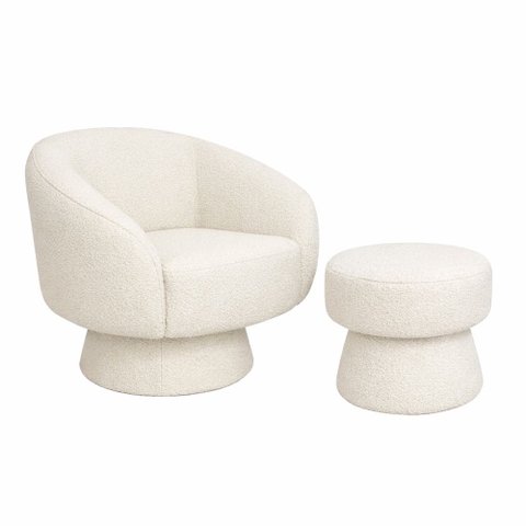Kit Poltrona Giratória Solis com Puff Bouclé Off White - Sallar Home