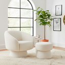 Ver imagem 2 de Kit Poltrona Giratória Solis com Puff Bouclé Off White - Sallar Home