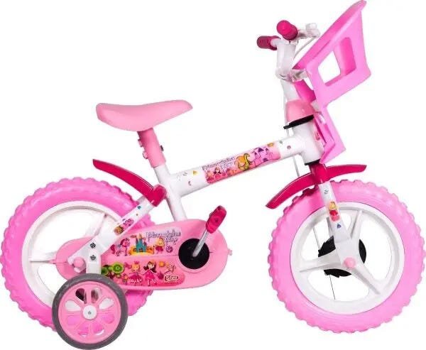 Bicicleta Infantil Styll Baby Princesinhas Aro 12 com Rodas de Treinamento Rosa e Branco - 3