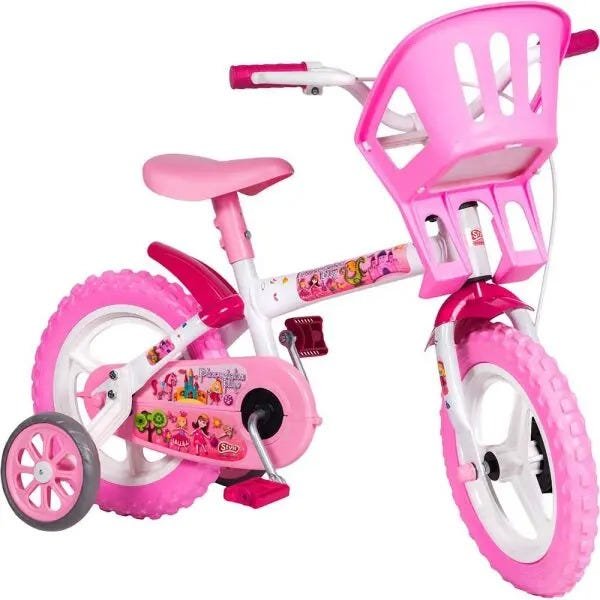 Bicicleta Infantil Styll Baby Princesinhas Aro 12 com Rodas de Treinamento Rosa e Branco - 2