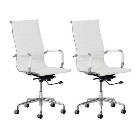 Kit 2 Cadeiras Escritório Stripes Presidente Pu Branco
