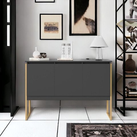 Buffet Monte da Serra 3 Portas Industrial MDP 120cm Preto Dourado