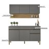 Kit Balcão de Pia com Tampo e Aereo 150 Cm 6 Portas 1 Gaveta Line - Gris/gris/cp-freijó - 5