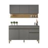 Kit Balcão de Pia com Tampo e Aereo 150 Cm 6 Portas 1 Gaveta Line - Gris/gris/cp-freijó - 7