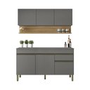 Ver imagem 7 de Kit Balcão de Pia com Tampo e Aereo 150 Cm 6 Portas 1 Gaveta Line - Gris/gris/cp-freijó