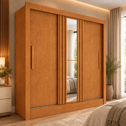 Guarda Roupa Ripado com 3 Portas de Correr e Esp. Bento-Tcel